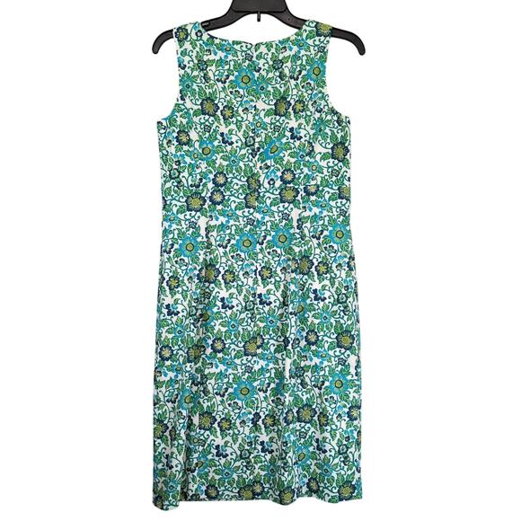 Brooks Brothers 346 Floral Print Shift Dress Women's 6 Blue Green Midi Preppy - Picture 3 of 6